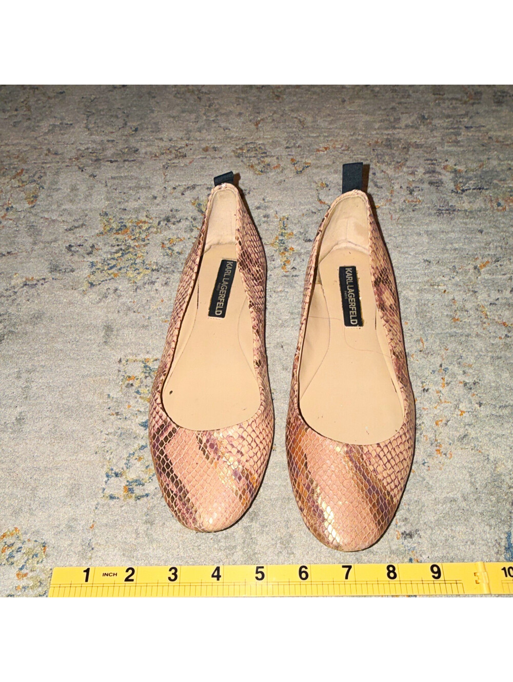 KARL LAGERFELD Snake Print Leather Ballet Flats Slip-On Round Toe Women 7.5
